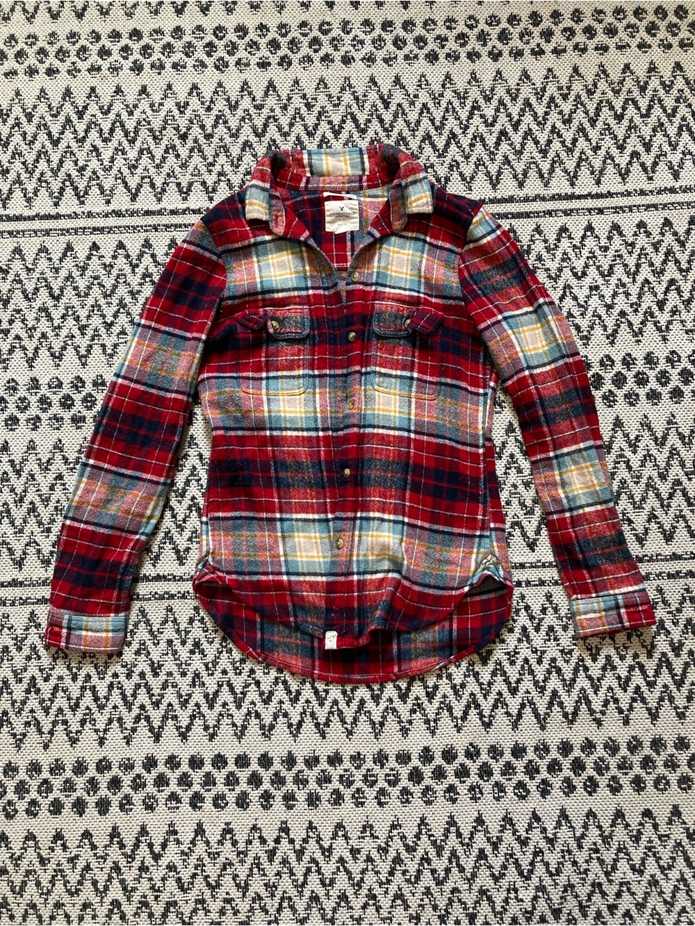 American Eagle Outfitters Red Plaid Button-Down Shirt
